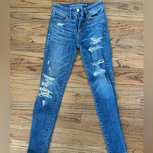 AE Good Upcycled Next Level Ripped High Waisted Jegging! size 00